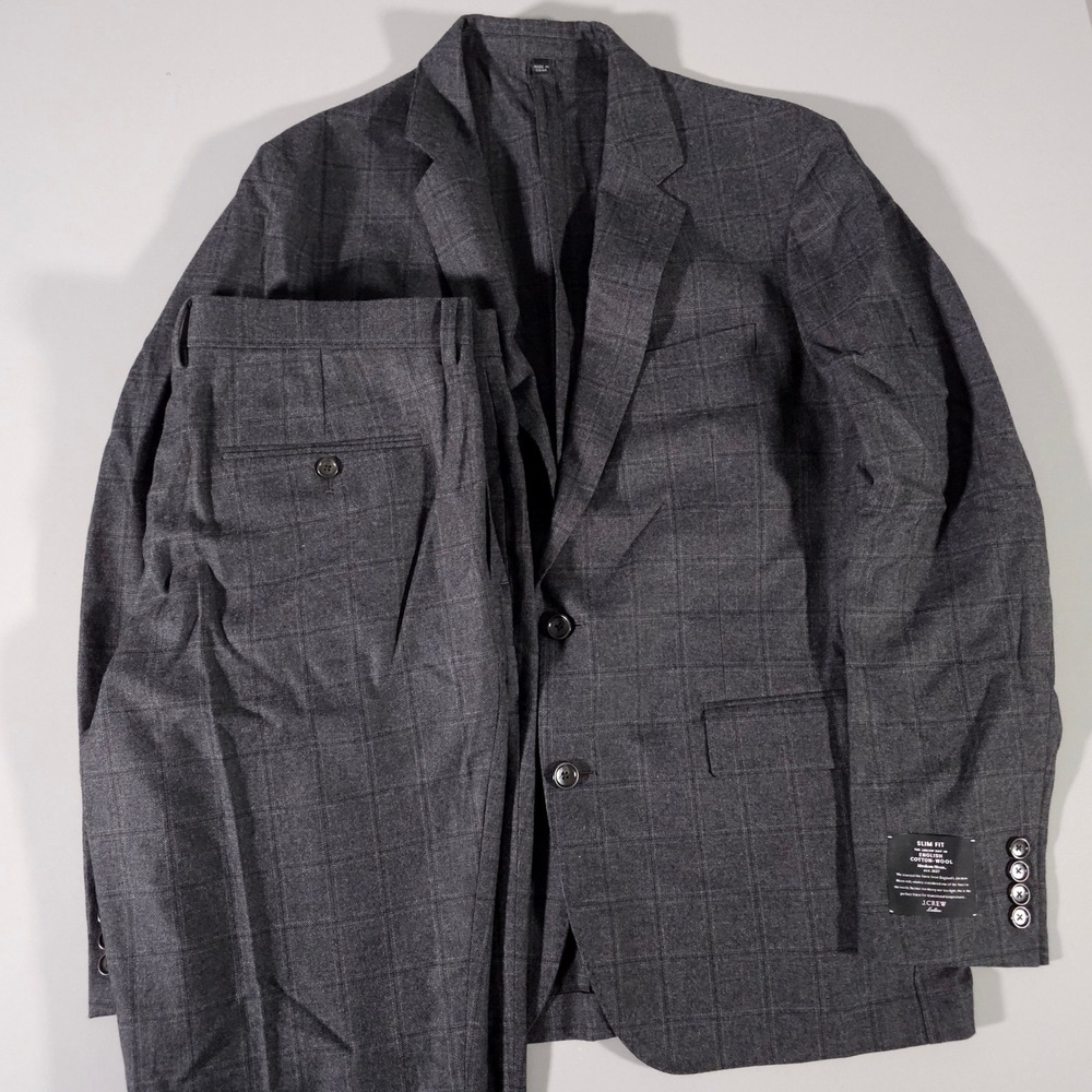 J.Crew Ludlow Suit Mens 42R/36x30 Grey Abraham Moon English Cotton-Wool Slim NWT